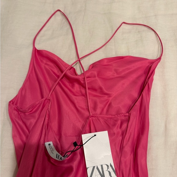 Zara Vibrant Pink Satin Dress - Picture 2 of 3